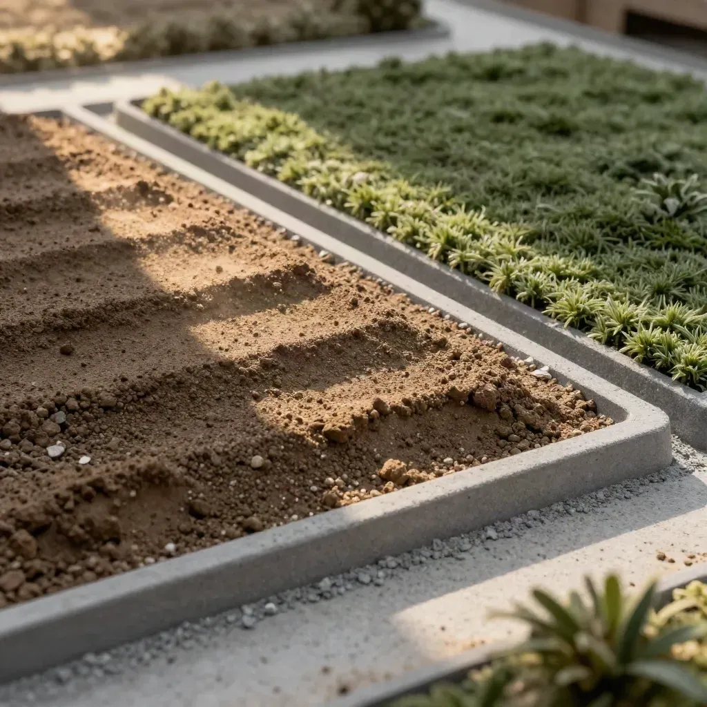 Model tanah binaan Kajang dengan tanah berlapis, batu kelikir, turf hijau zamrud dan curb konkrit.